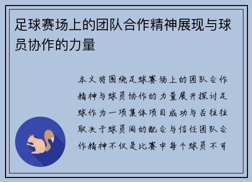 足球赛场上的团队合作精神展现与球员协作的力量